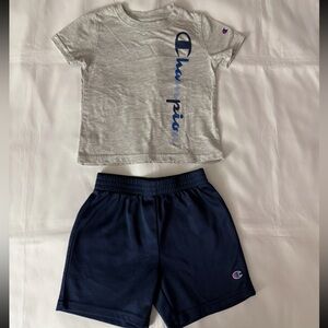Champion Gray & Navy Blue 2p Matching Set - Short Sleeve T-Shirt & Shorts